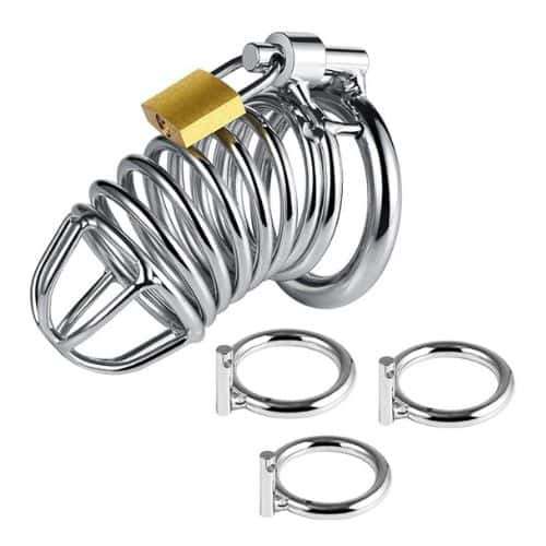 Steel Chastity Cage with Ring - Silvery Finish